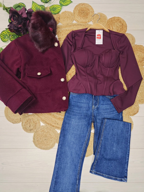 Cappotto in panno in pelliccia modello corto con tasche con fodera con maniche lunghe con bottoni morbido e caldo Marrone Level Stores