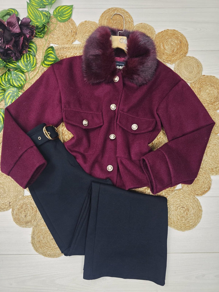 Cappotto in panno in pelliccia modello corto con tasche con fodera con maniche lunghe con bottoni morbido e caldo Nero Level Stores