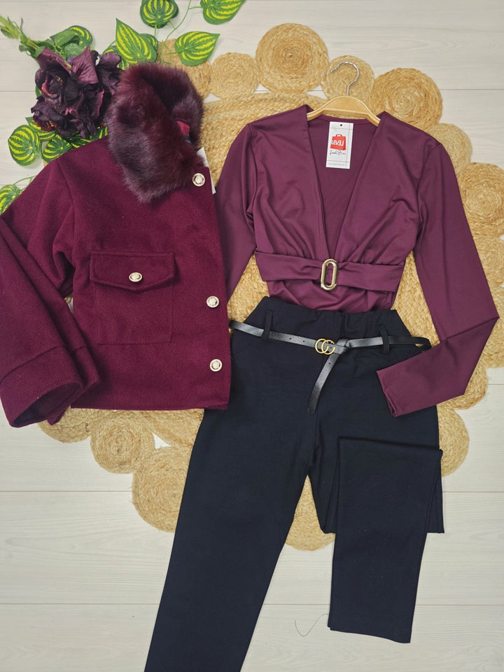 Cappotto in panno in pelliccia modello corto con tasche con fodera con maniche lunghe con bottoni morbido e caldo Marrone Level Stores