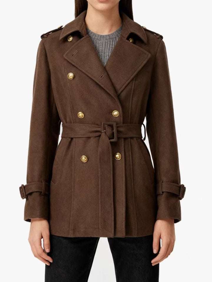 Cappotto in panno inclusa la cintura caratterizzato da chiusura a doppio bottone morbido e caldo Marrone Level Stores