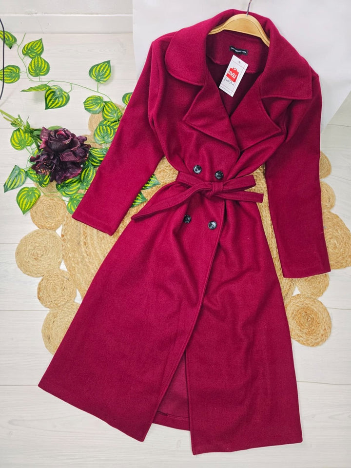 Cappotto in panno modello lungo inclusa la cintura caratterizzato da chiusura a doppio bottone caldo e morbido Nero Level Stores