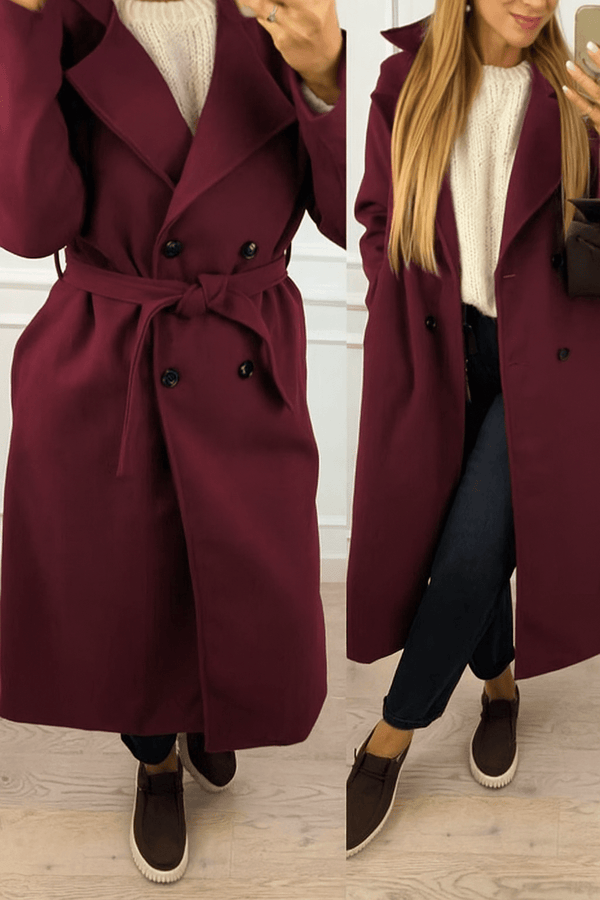Cappotto in panno modello lungo inclusa la cintura caratterizzato da chiusura a doppio bottone caldo e morbido Bordo Level Stores