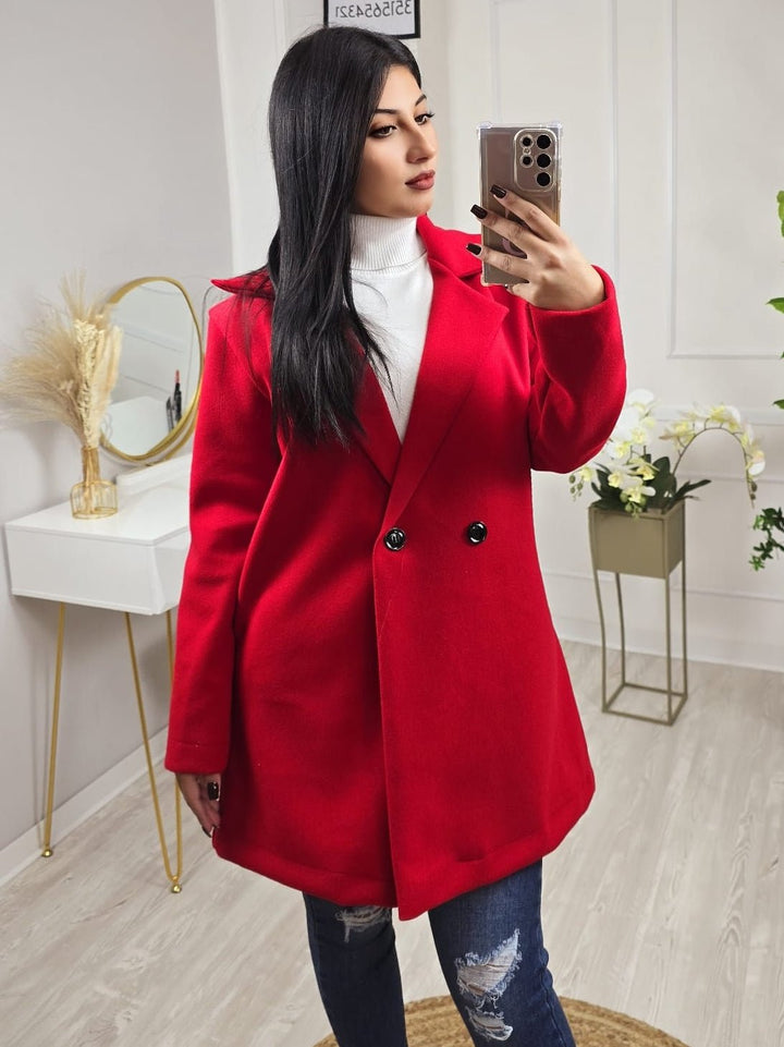 Cappotto in panno senza fodera Bottoni morbido - Rosso - Level Stores