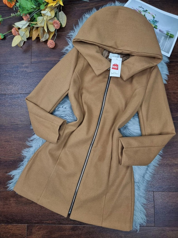 Cappotto in panno tinta unita zip centrale - Camel - Level Stores