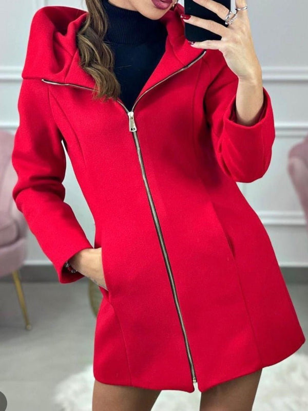 Cappotto in panno tinta unita zip centrale - Rosso - Level Stores