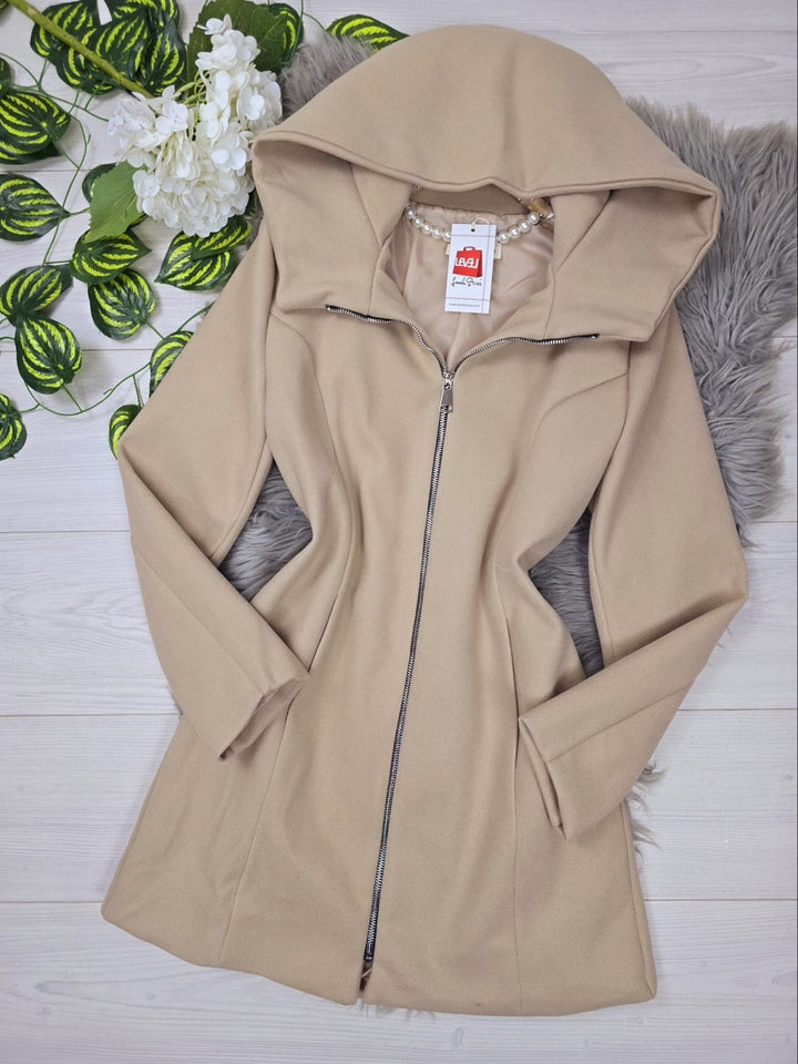 Cappotto in panno tinta unita zip centrale - Beige - Level Stores