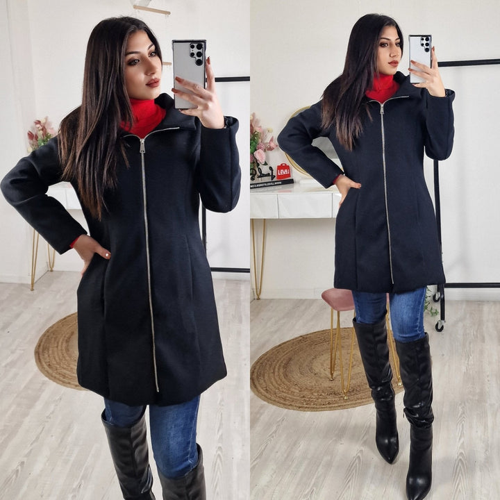 Cappotto in panno tinta unita zip centrale - Rosso - Level Stores