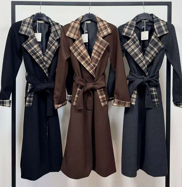 Cappotto lungo con fodera in panno con cintura inclusa con tasche , dotato di chiusura a doppio bottone pesante morbido e caldo Nero Level Stores