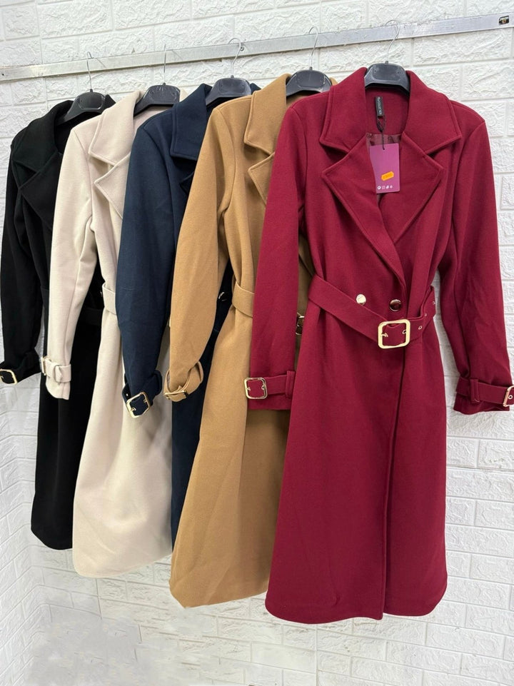 Cappotto lungo in panno caratterizzato da chiusura con bottone inclusa la cintura morbido e caldo Blu scuro Level Stores