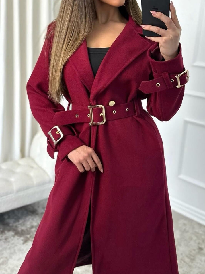 Cappotto lungo in panno caratterizzato da chiusura con bottone inclusa la cintura morbido e caldo Blu scuro Level Stores