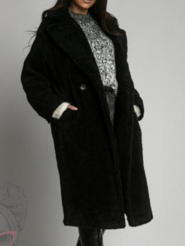 Cappotto teddy lungo bottoni tasche con fodera Nero Level Stores