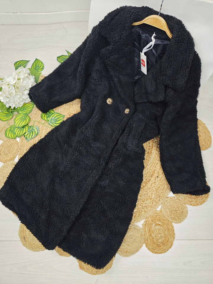Cappotto teddy lungo bottoni tasche con fodera Nero Level Stores