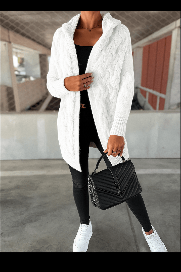 Cardigan con motivo a intreccio e cappuccio Casual Bianco Level Stores