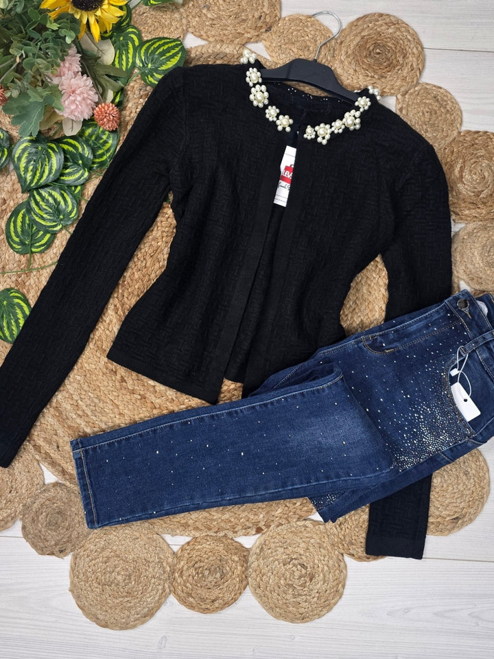 Cardigan di maglione con pelra morbido e caldo Nero Level Stores