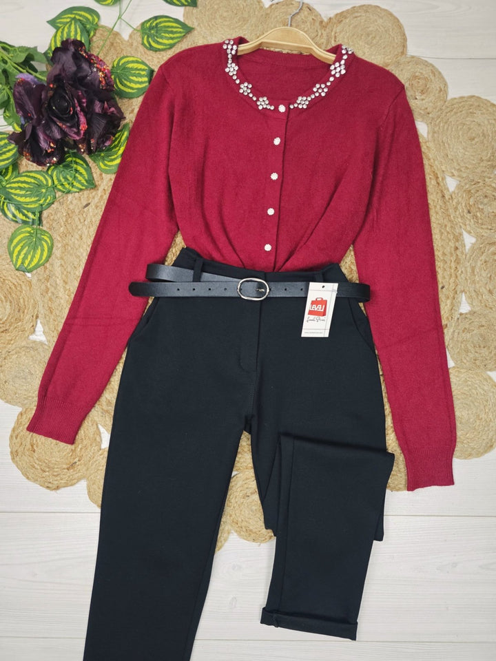 Cardigan di maglione in strass morbido e caldo Nero Level Stores