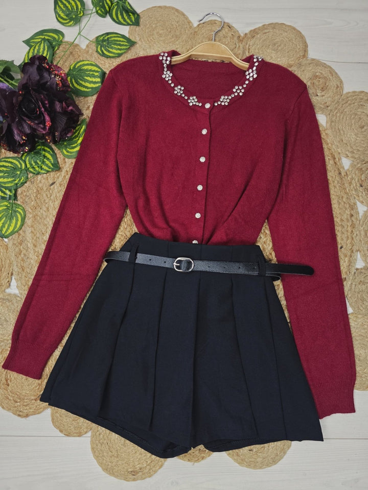 Cardigan di maglione in strass morbido e caldo Bordo Level Stores