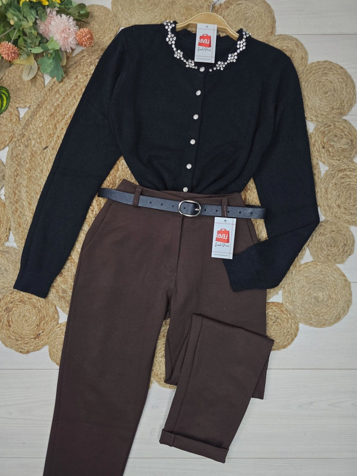 Cardigan di maglione in strass morbido e caldo Nero Level Stores