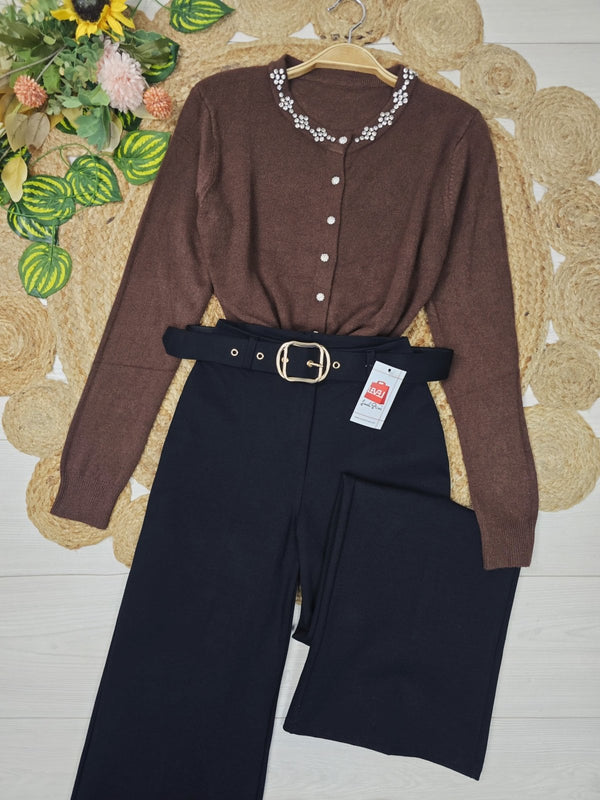 Cardigan di maglione in strass morbido e caldo Nero Level Stores