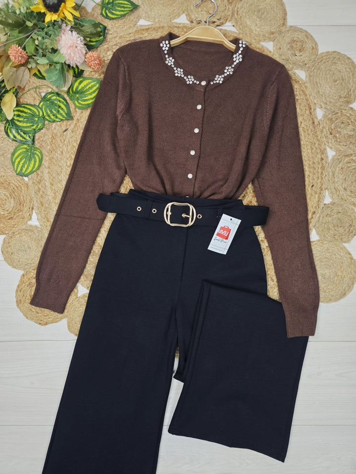 Cardigan di maglione in strass morbido e caldo Nero Level Stores
