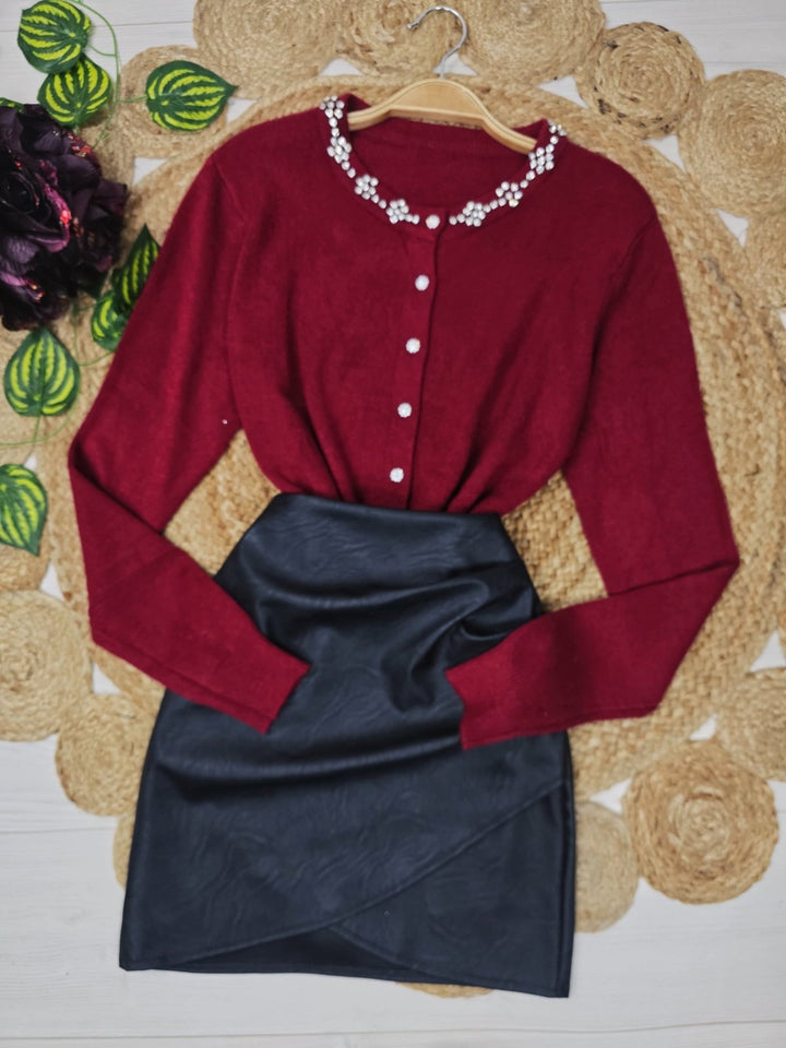 Cardigan in maglia arricchito da strass morbido e caldo Nero Level Stores