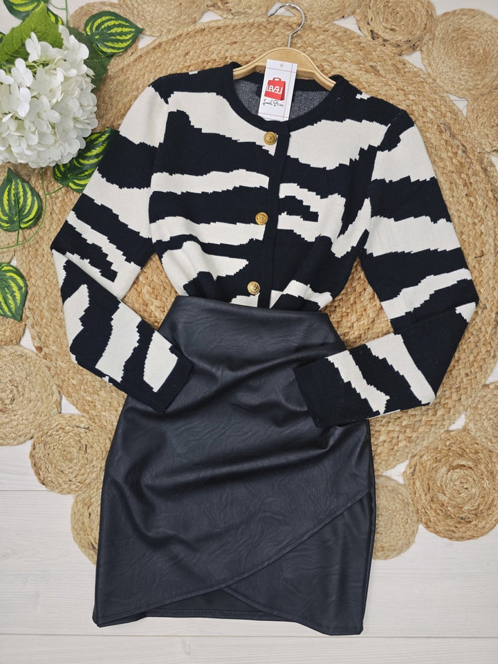 Cardigan in maglia caratterizzato da una fantasia astratta chiusura con bottoni Nero/Camel Level Stores