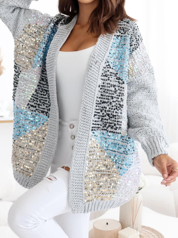 Cardigan in maglia con paillettes morbido e caldo - Grigio - Level Stores