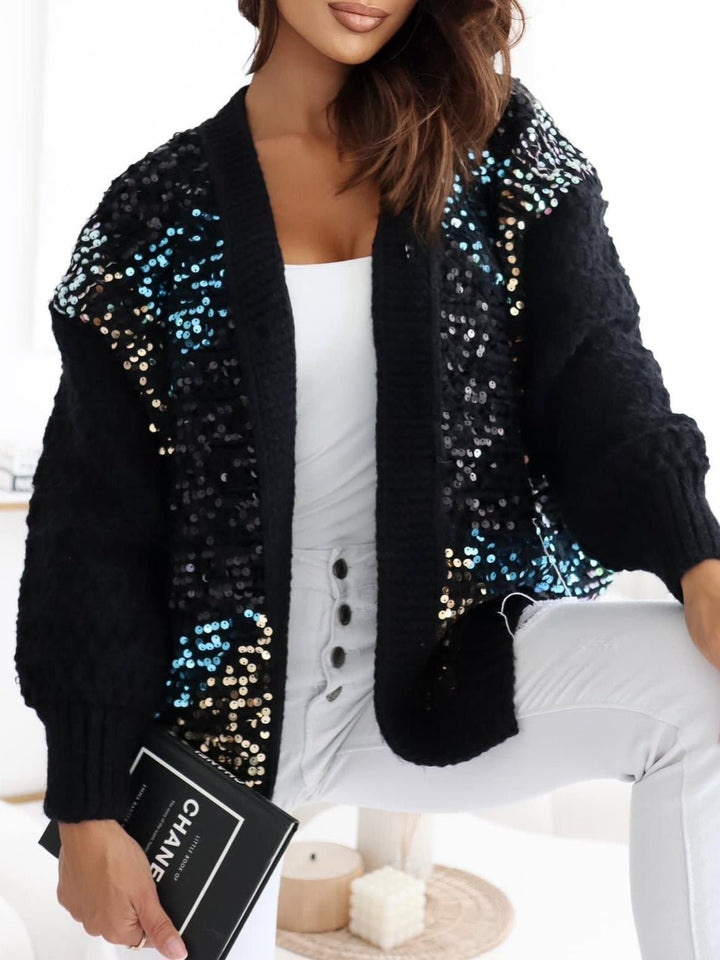 Cardigan in maglia con paillettes morbido e caldo - Nero - Level Stores