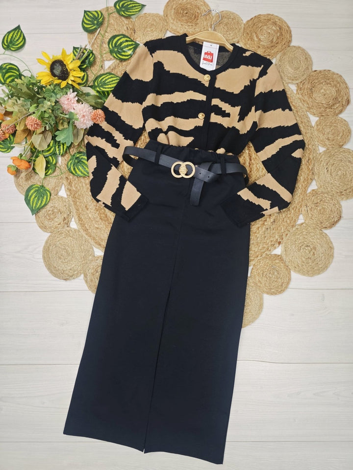 Cardigan in Maglione con fantasia astratta con bottoni Nero/Camel Level Stores