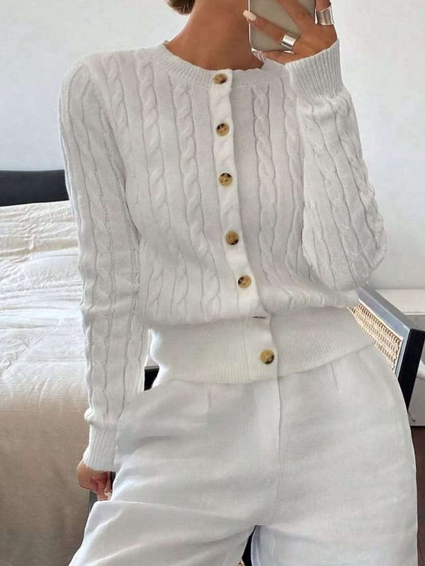 Cardigan in Maglione motivo a intreccio con bottoni morbido Bianco Level Stores
