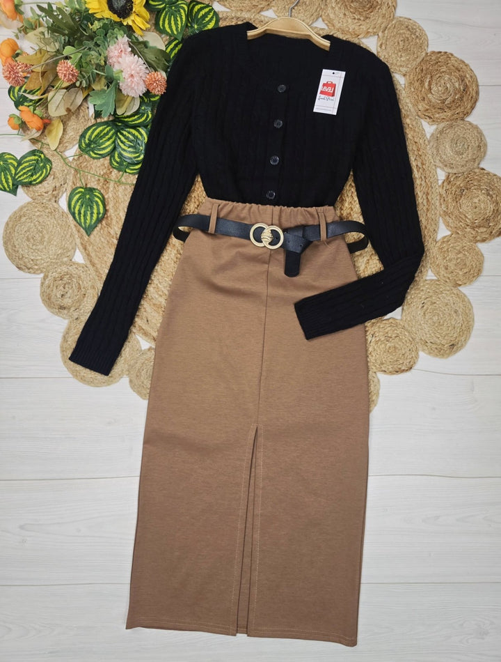 Cardigan in Maglione motivo a intreccio con bottoni morbido Nero Level Stores