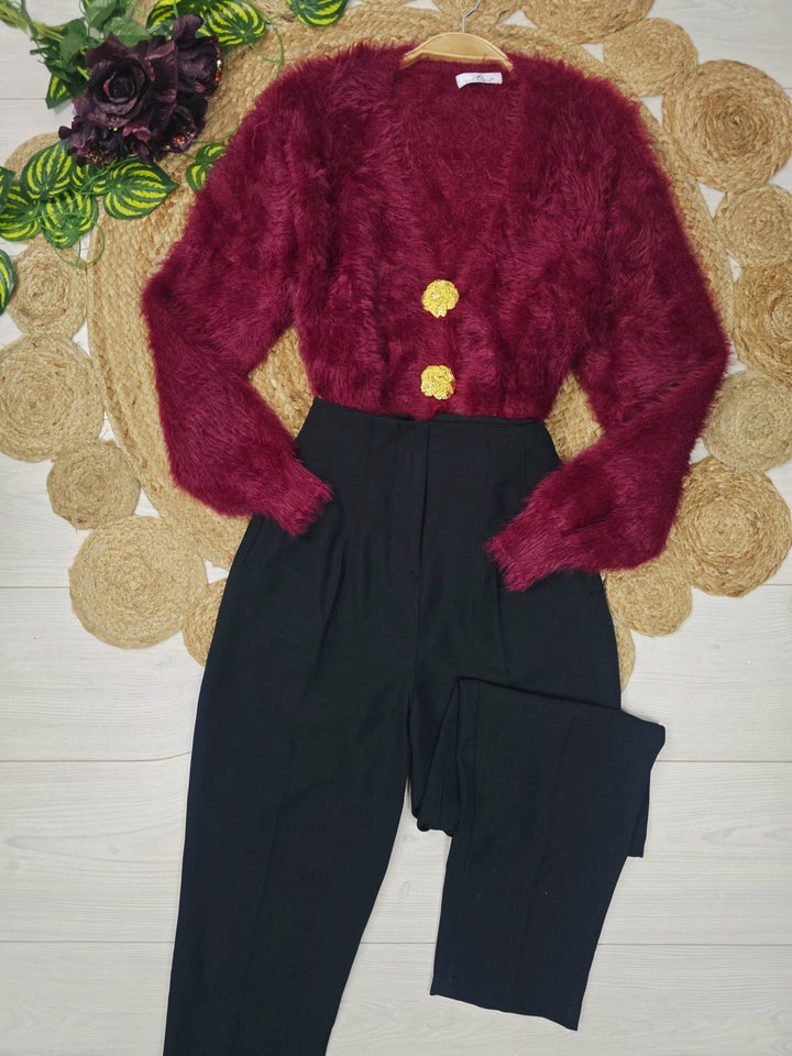 Cardigan in pelliccia con bottoni morbido e caldo Bordo Level Stores