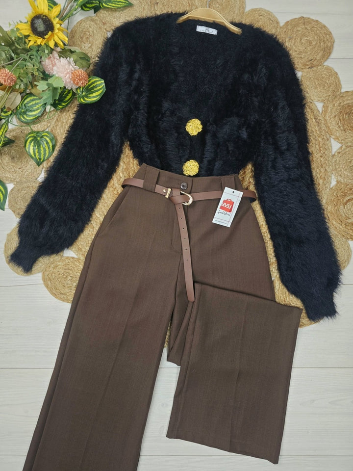 Cardigan in pelliccia con bottoni morbido e caldo Nero Level Stores