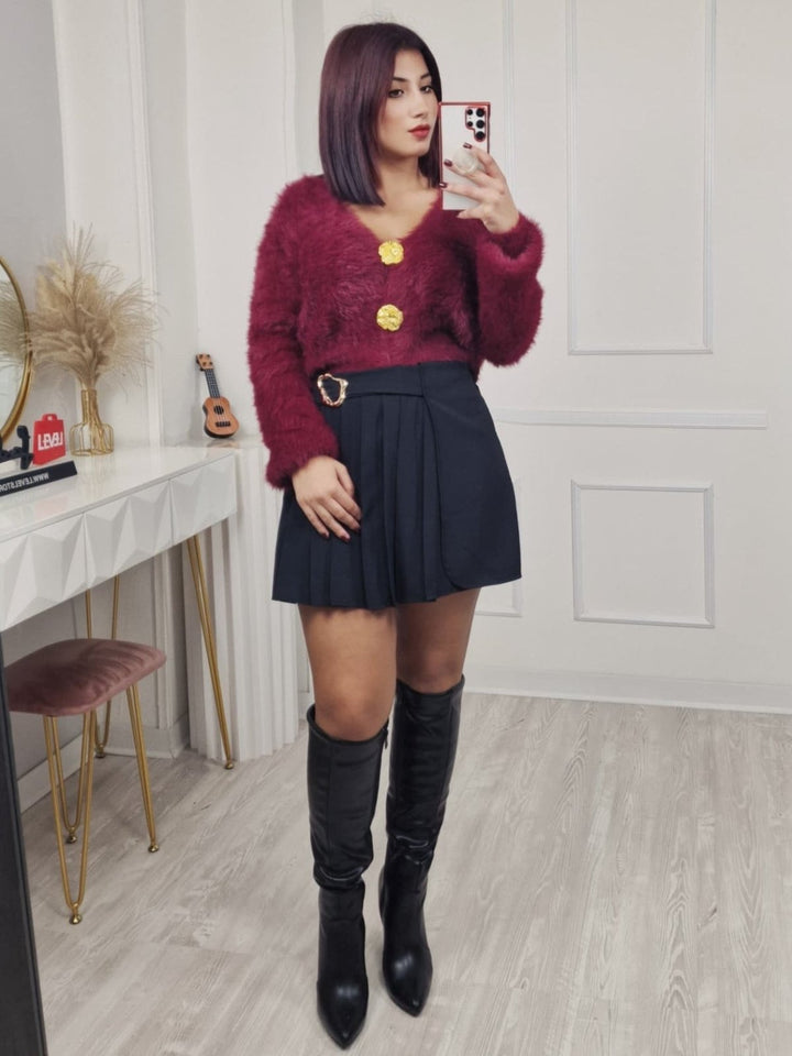 Cardigan in pelliccia con bottoni morbido e caldo Nero Level Stores