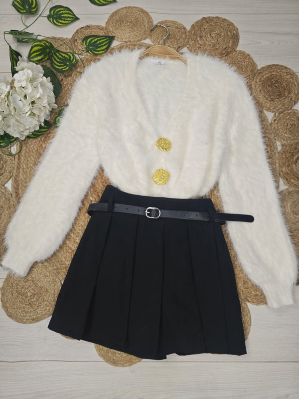 Cardigan in pelliccia con bottoni morbido e caldo Bianco Level Stores