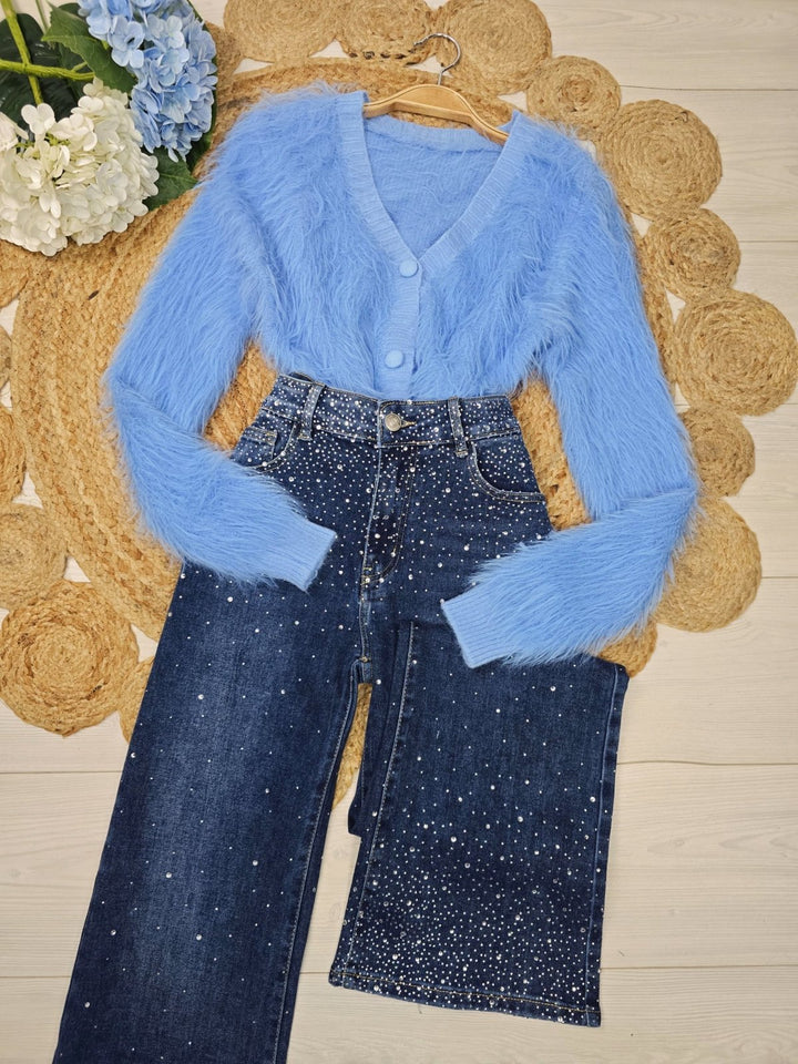 Cardigan in pelliccia modello corto con bottoni morbido e caldo Celeste Level Stores