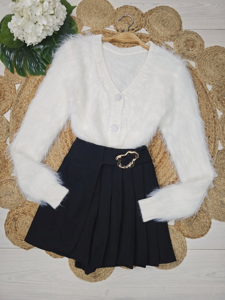 Cardigan in pelliccia modello corto con bottoni morbido e caldo Celeste Level Stores