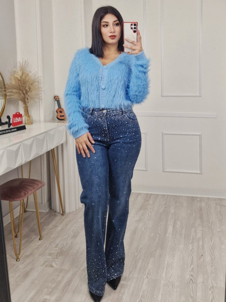 Cardigan in pelliccia modello corto con bottoni morbido e caldo Bianco Level Stores