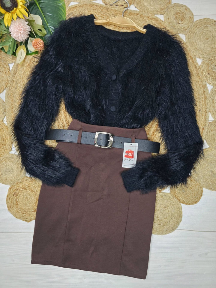 Cardigan in pelliccia modello corto con bottoni morbido e caldo Celeste Level Stores