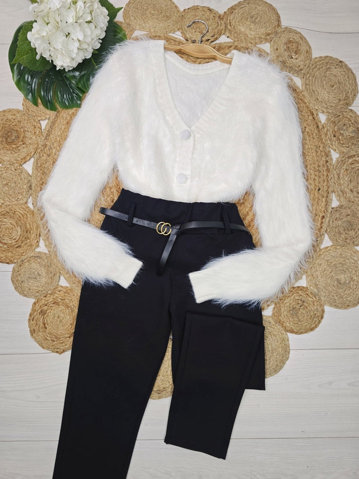 Cardigan in pelliccia modello corto con bottoni morbido e caldo Marrone Level Stores