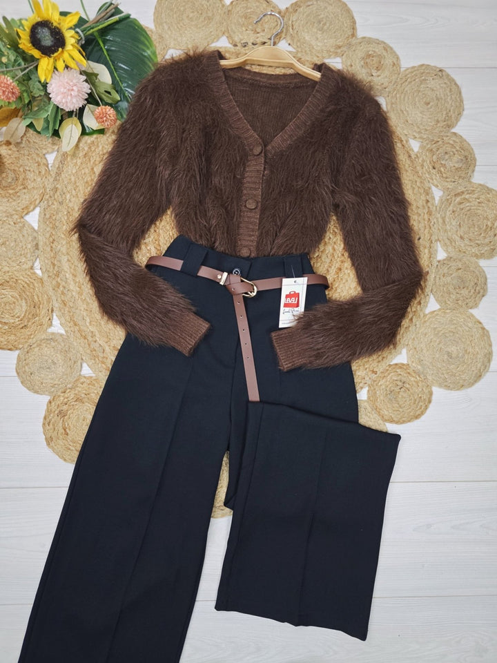 Cardigan in pelliccia modello corto con bottoni morbido e caldo Marrone Level Stores