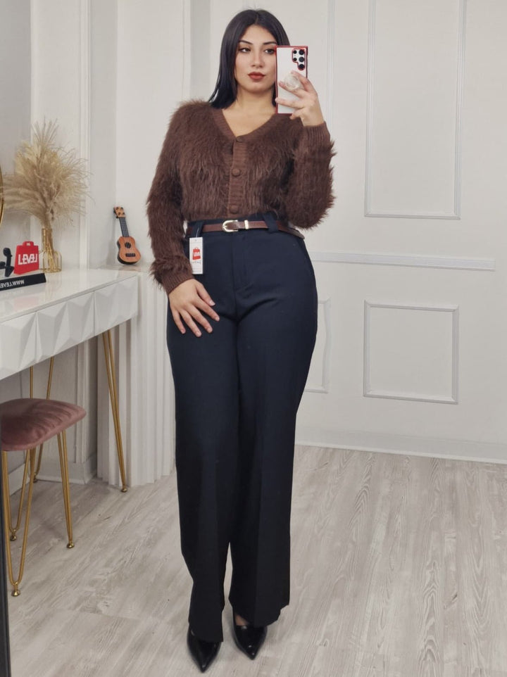 Cardigan in pelliccia modello corto con bottoni morbido e caldo Bianco Level Stores