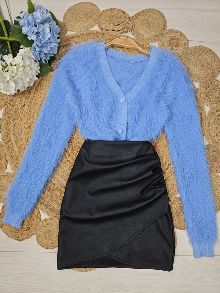 Cardigan in pelliccia modello corto con bottoni morbido e caldo Celeste Level Stores