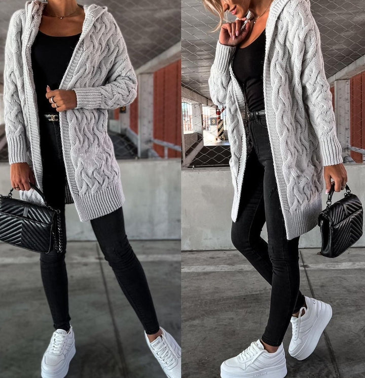 Cardigan motivo a intreccio e cappuccio Casual - Nero - Level Stores