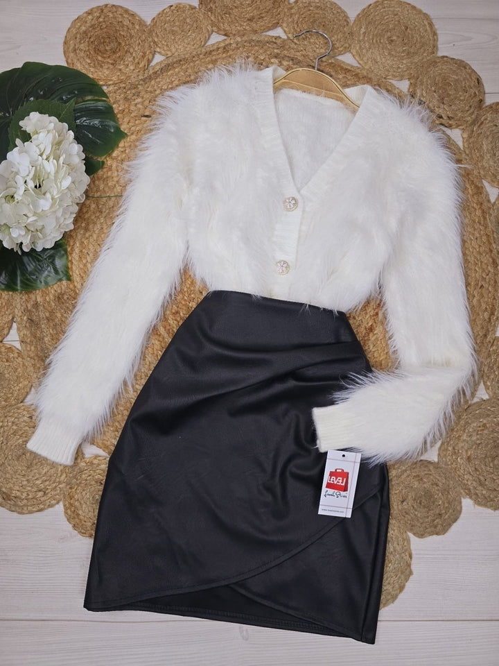 Cardigan&nbsp; in pelliccia modello corto con bottoni morbido e caldo Marrone Level Stores