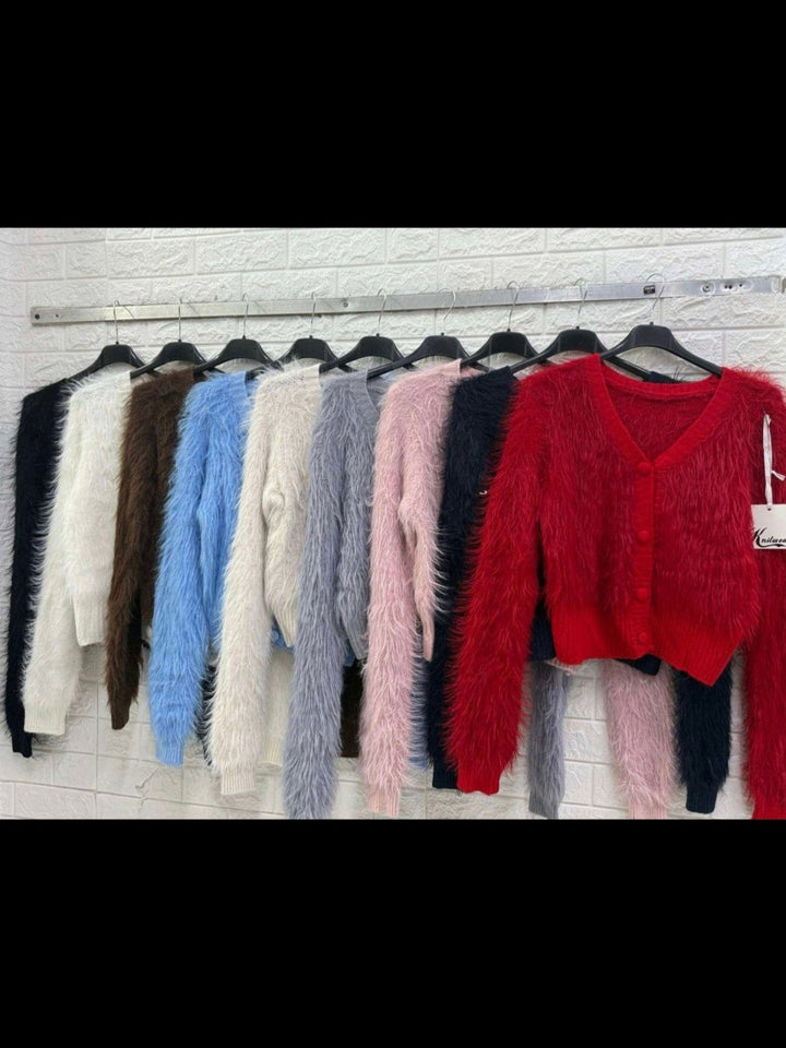 Cardigan&nbsp; in pelliccia modello corto con bottoni morbido e caldo Marrone Level Stores