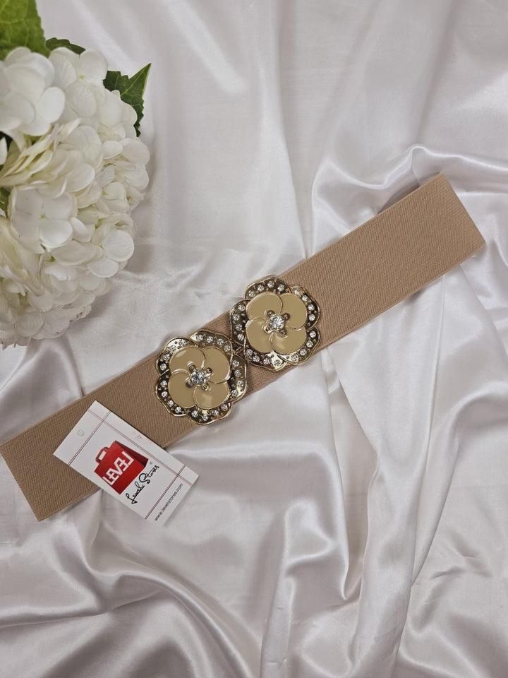 Cintura con fascia elastica Strass Beige - Beige - Level Stores