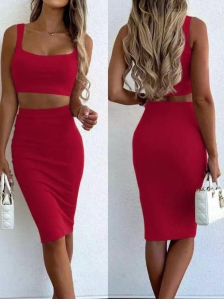 Completo a costine top e gonna elastico in vita - Rosso - Level Stores