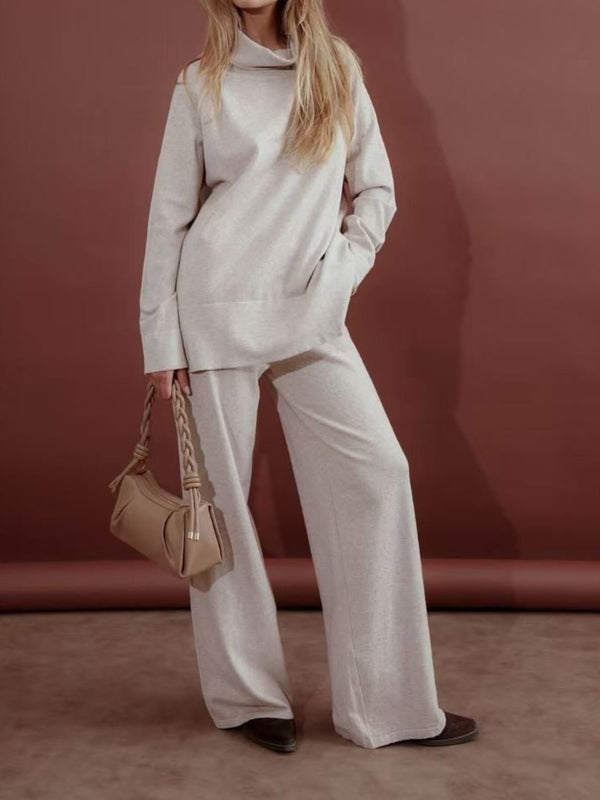 Completo composto da maglia collo a alto in lana abbinato a pantaloni con vita elastica, morbido e caldo Beige Level Stores