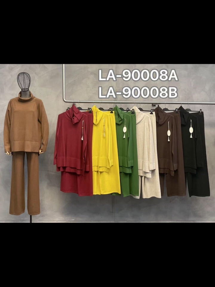 Completo composto da maglia collo a alto in lana abbinato a pantaloni con vita elastica, morbido e caldo Nero Level Stores