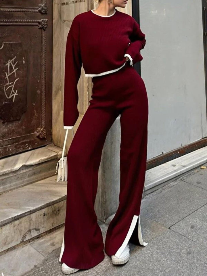 Completo composto da maglia in lana abbinato a pantaloni palazzo con vita elastica, morbido e caldo Bordo Level Stores